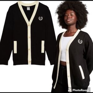 PINK LARGE BLACK PREMIUM FLEECE BOYFRIEND CARDIGAN